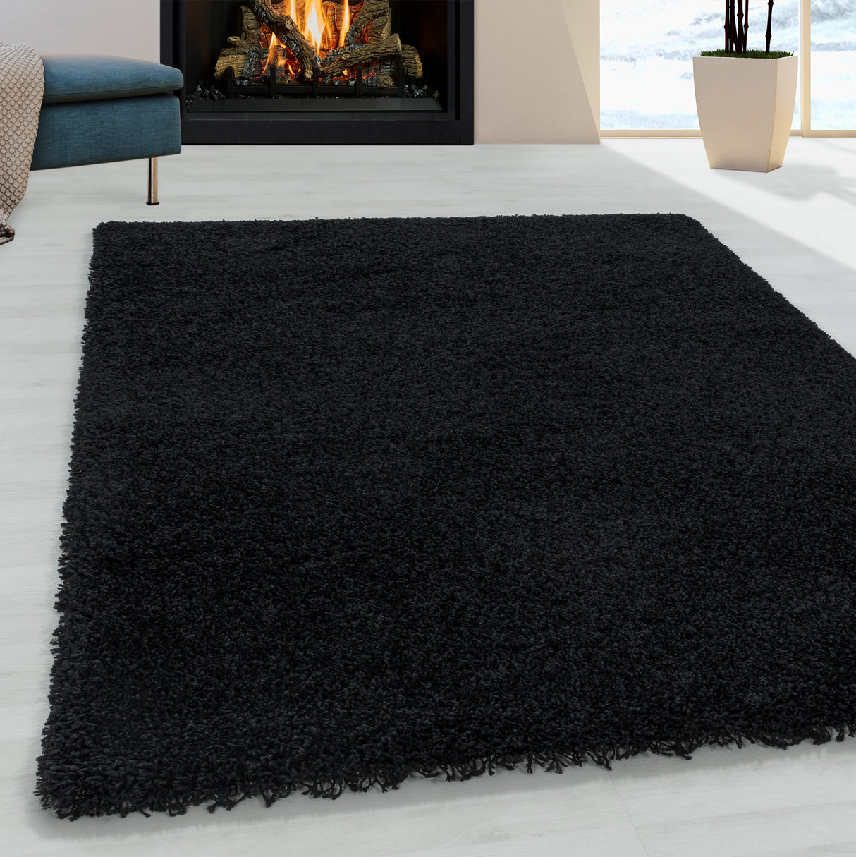 Paris 3000 Schwarz – Hochflor Shaggy Teppich für luxuriösen Wohnkomfort