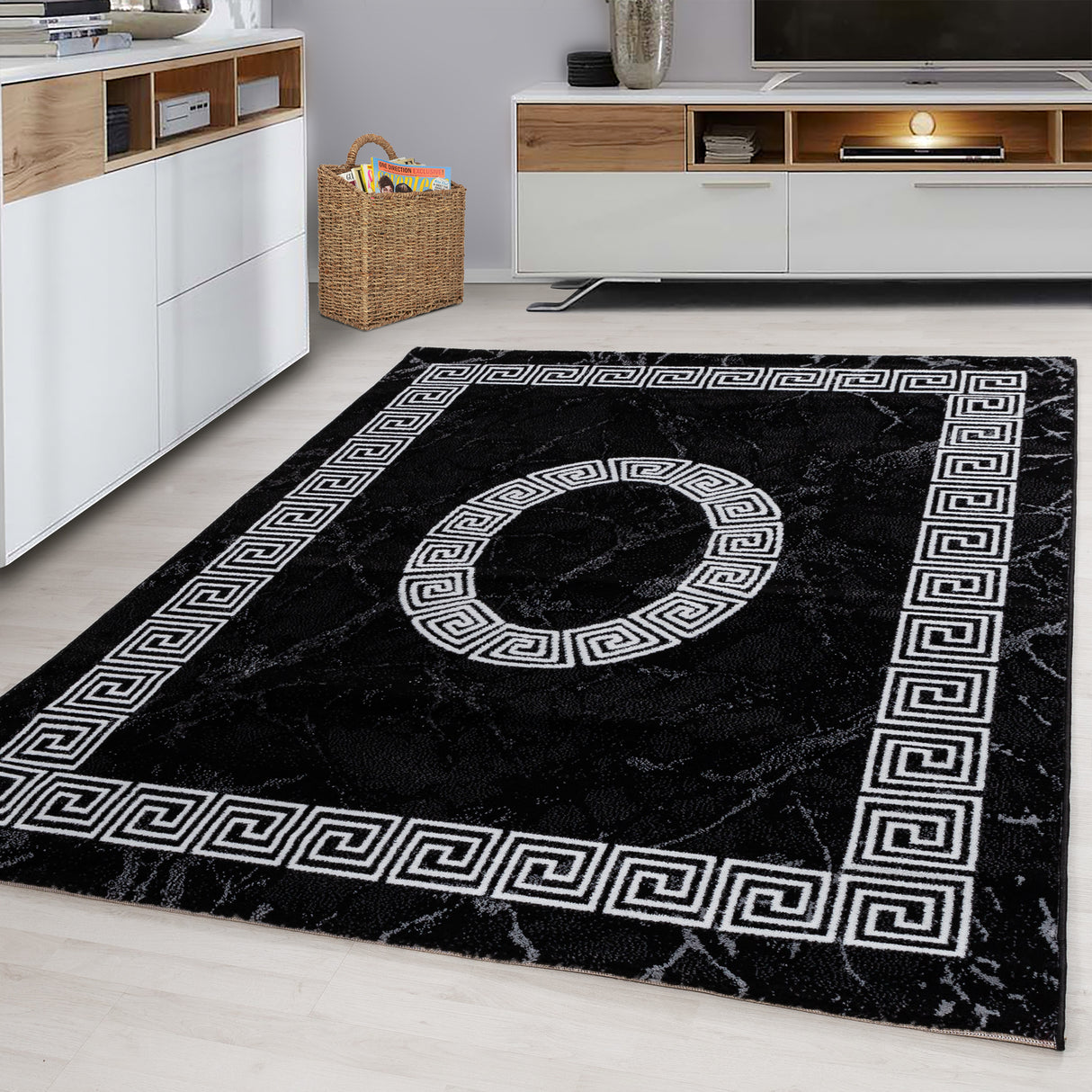 Nour 8009 Schwarz – Moderner Uni Teppich mit zeitlosem Design