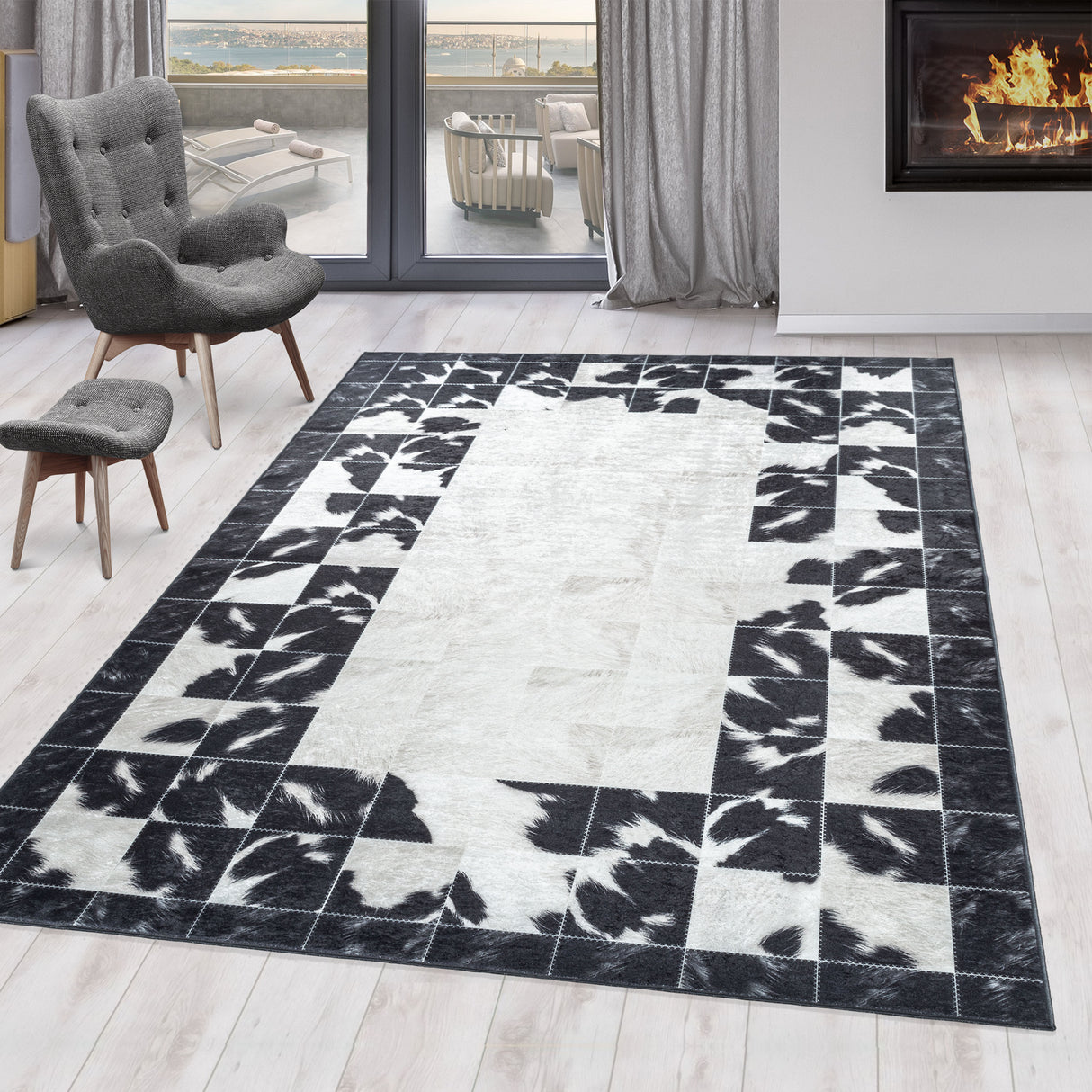 Mosaik 4307 Schwarz – Moderner Uni Teppich mit zeitlosem Design